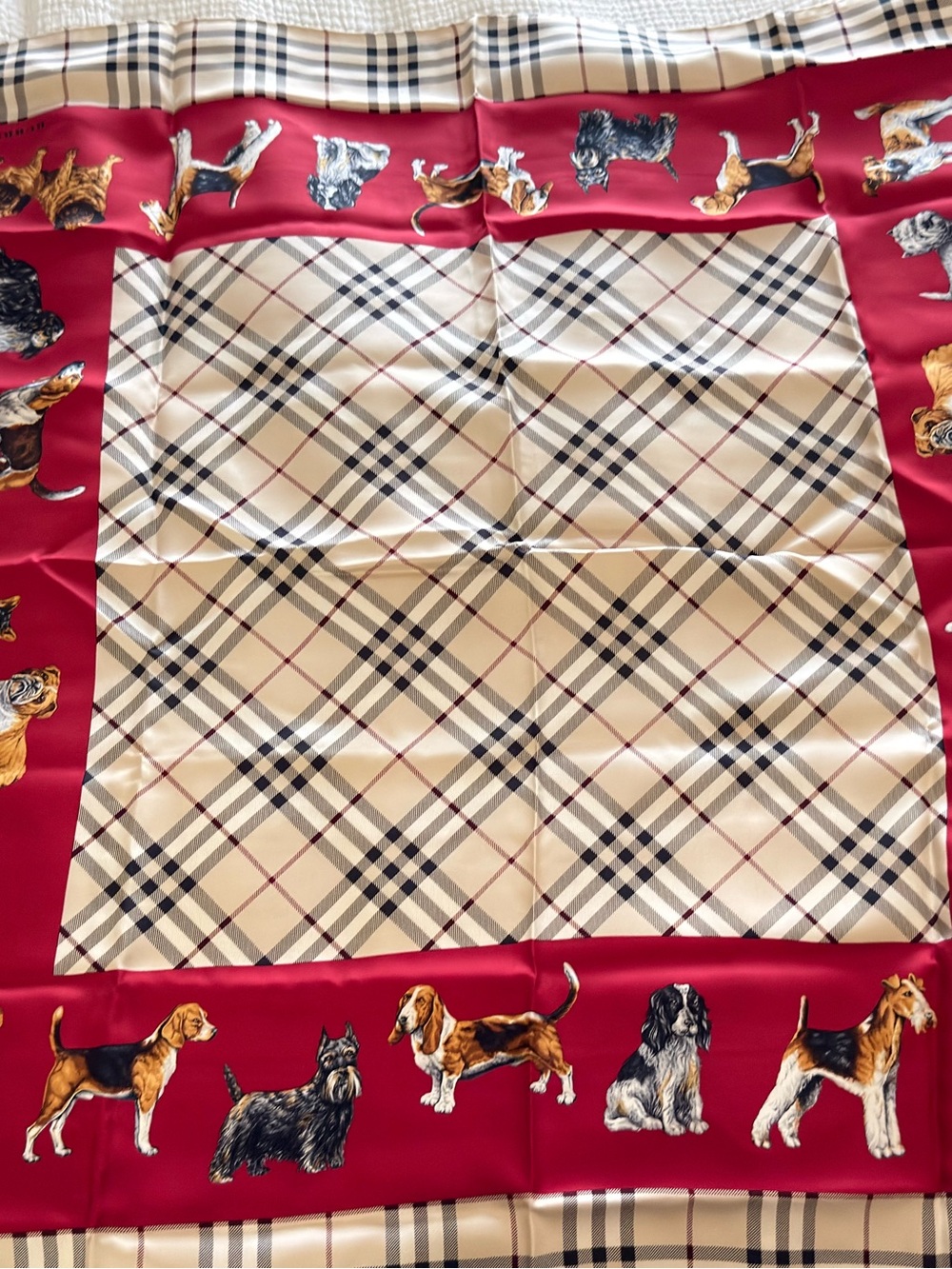 vintage Burberry "Pedigree Dogs" silk square scarf. Dust bag included.